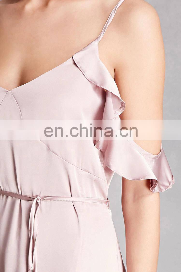 Trendy Satin Open Shoulders Maxi Dress with Self-tie Waist