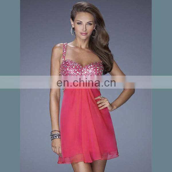 HC4273 The Whole Sale A LIne Sleeveless Sweetheart Chiffon Crystal Cocktail Party Diamond Empire Shine Women's Enening Dresses
