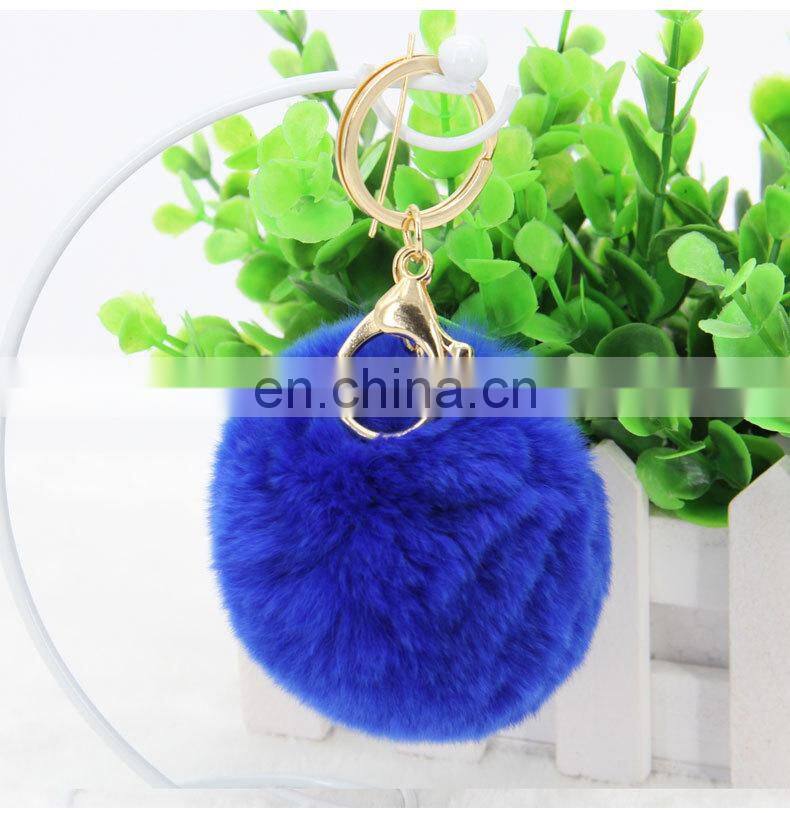 2016 Beautiful and Softly Multicolor Fur Ball Keychain Genuine Rabbit Fur Pom Pom Key Chain