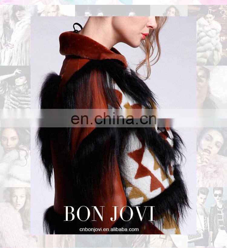 Wild Style Multicolored Goat Fur Coat Checked Merino Sheep Fur Jacket With Goat Fur Tassel Winter Women's Fashion Overcoat