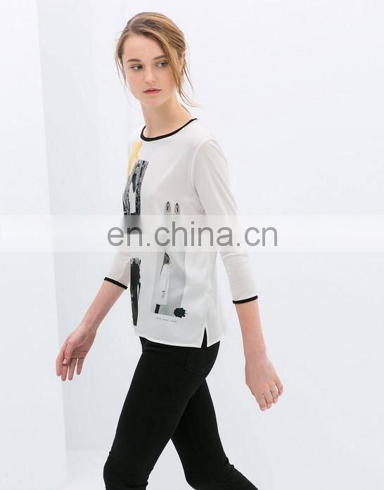 Spring Summer European Fashion Sexy 3/4 Sleeve Chiffon Women Blouse