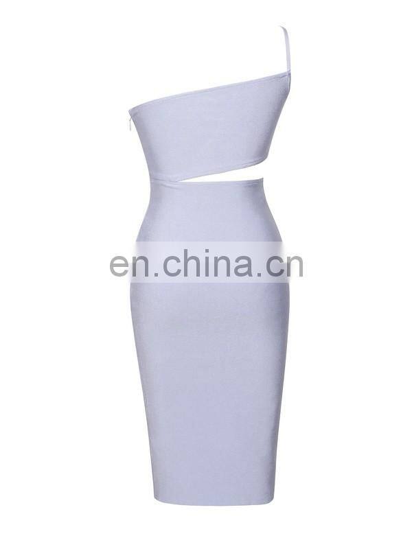 Amigo 2017 new style white one shoulder strap cut out midi sexy high fashion bandage dress evening dresses for women club wear