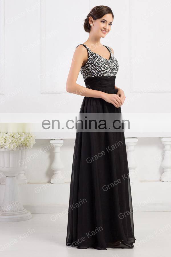 Newest Grace Karin Long Chiffon Beaded elegant Purple Evening Dresses 2015 CL4104-4