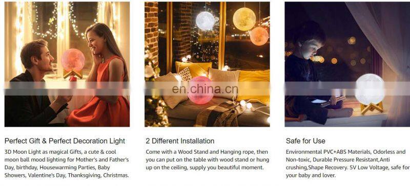 3D Printed plastic 16 Colors cordless RGB sensor motion LED Lunar Moon lamp