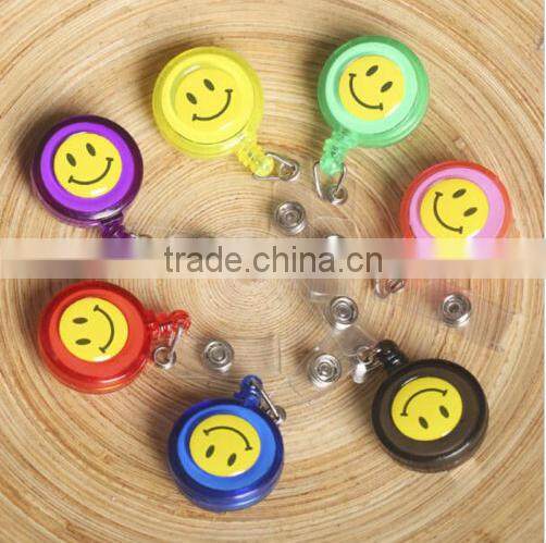 New ID Card Holder 20pcs Reel Retractable Badge Key Tag Clip Name Smiling Face