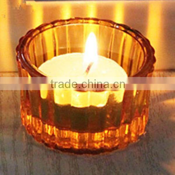 Hand made short round golden outside and different colors inside whole glass candle holder with thick wall and bottom