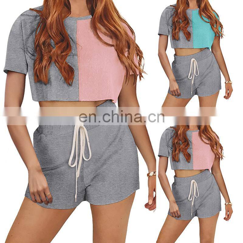 Manufacturer customized LOGO women's spring and summer new casual sports round neck t-shirt 2-piece jogging suit