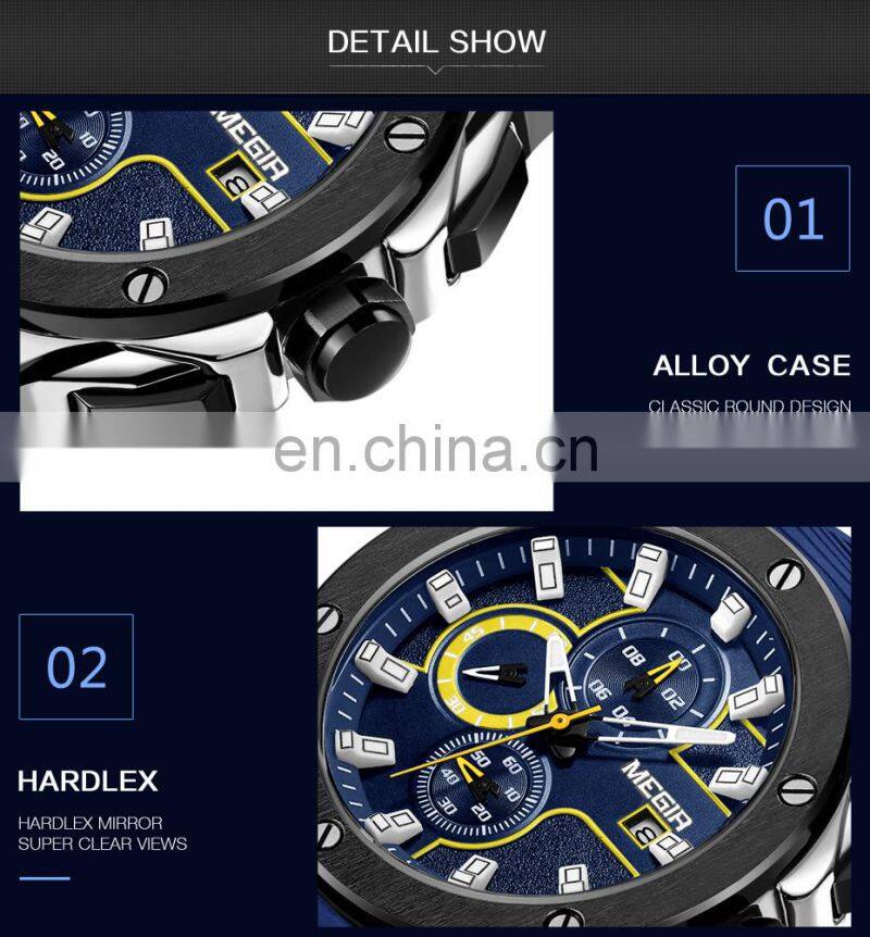 MEGIR 2053G Boy's Fashion Quartz Hand Watch Rubber Strap Watch Sport Men