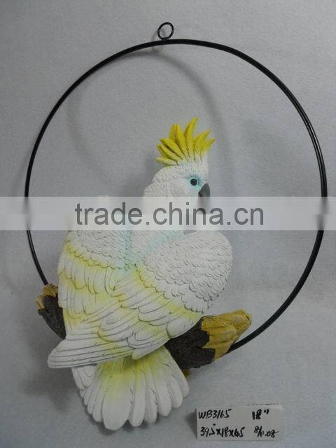 Resin hanging decoration of parrot figurine with iron ring