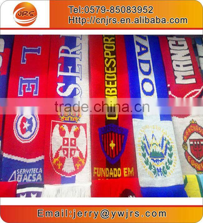 Promotional custom knitted fans gift wholesales scarf,jacquard knitting pattern scarf