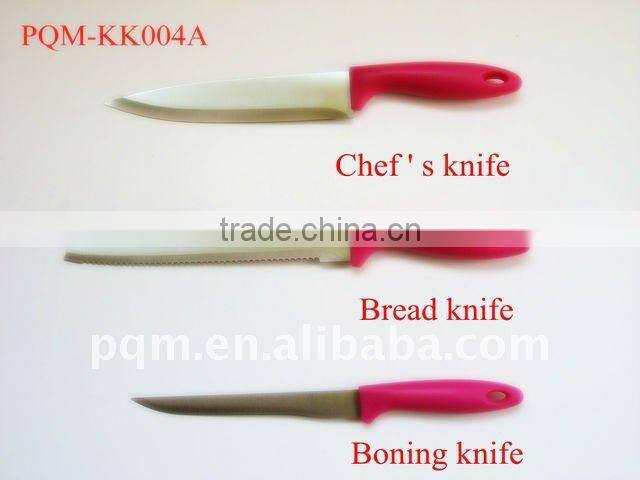 Durable stainless steel pink kitchen knife set with plastic block 004A