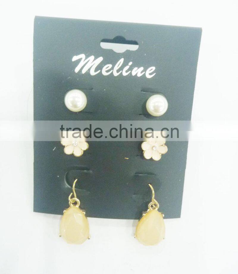 TRIO EARRING,PEARL,FLOWER,TEARDROP