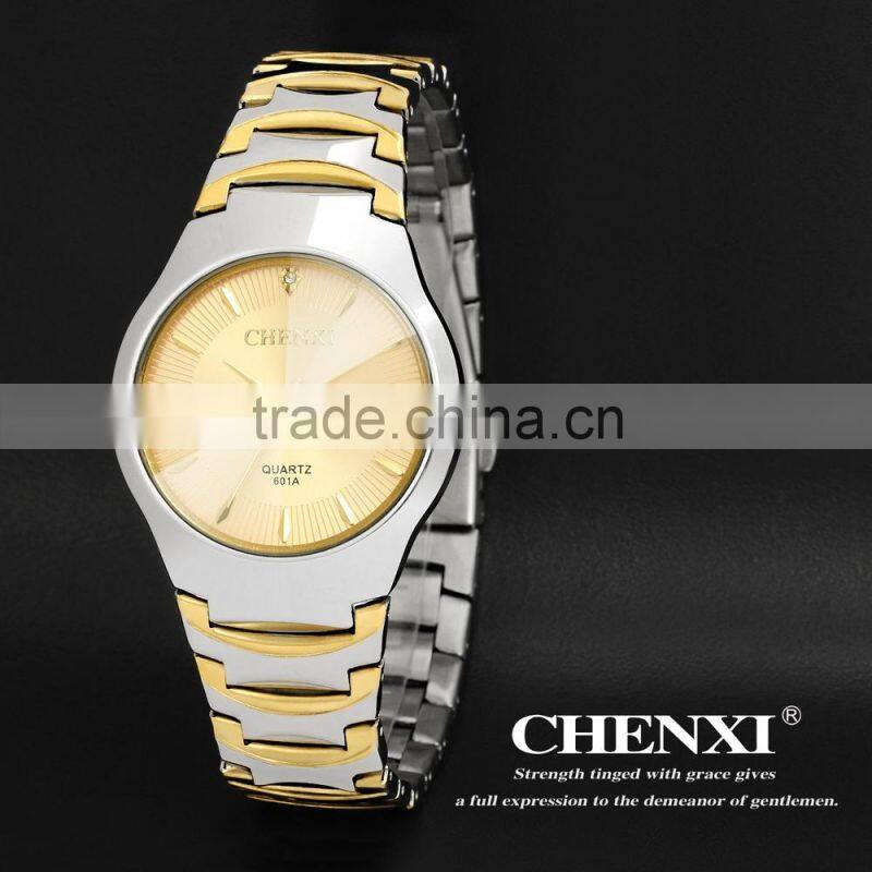 classic hot sale new calendar watch , gold plated 5ATM waterproof gold double date watch for couples 601A