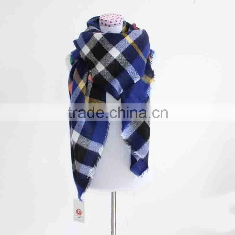 New Style Winter Woman Fashion Square Classical Plaid Wool Scarf
