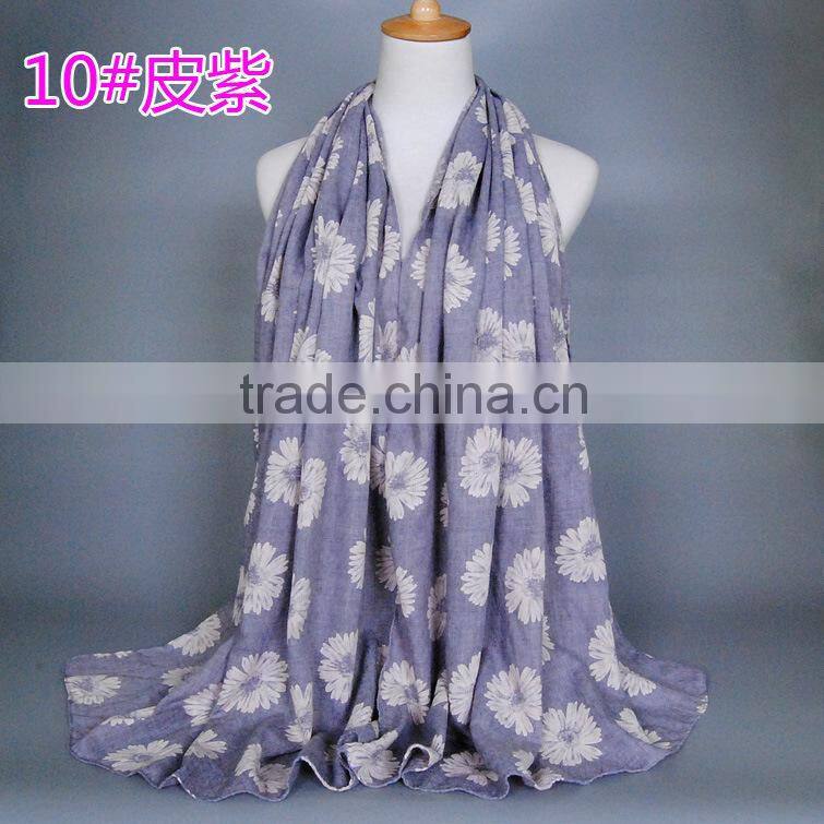 New Style Autumn Winter Sunflower Printed Cotton Linen Muslim Hijab Shawls And Scarves