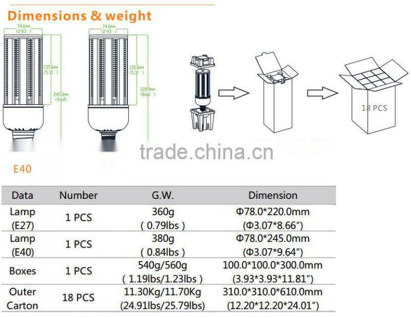 3000k Ra>80 e27 corn smd led bulb 40w equivalent