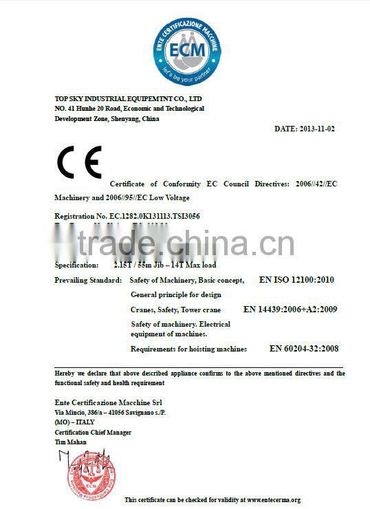 TL225-14t Type Luffing Jib Tower Crane