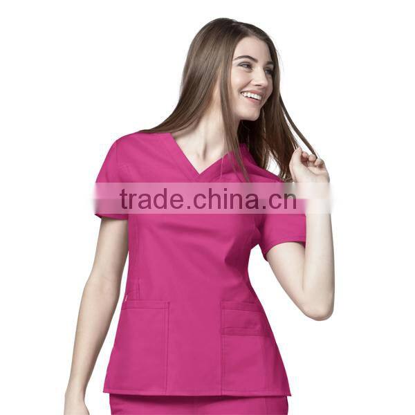 Fashionable Nurse Career V-neck Top Medical Uniforms Scrub for Women