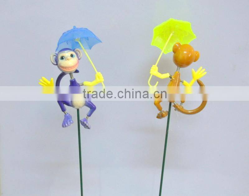 4 Inch Decorative Monkey with Umbrella Outdoor Yard Plastic Garden Animals Sticks