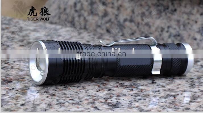 Mini LED Flashlight Torch Light Clip Adjustable Focus Zoom Function