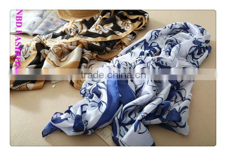 New Arrival Imitated Silk Blue Camellia Scarves and Beach shawls