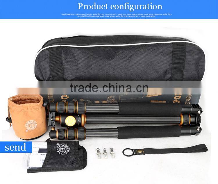 QZSD-Q1088C Professional carbon fiber video tripod digtital & dslr camera tripod and monopod 1670mm great height 15kg load