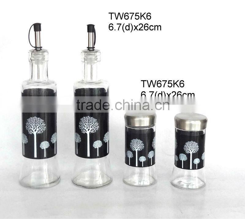 Glass oil vinegar salt pepper set with printing (TW675K8,TW660K8)