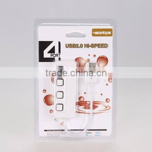 4-Port USB 2.0 Hub with Individual Power Switches and LEDs