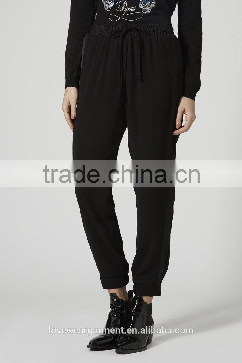 Women fashion pocket black nylon loose sweat pants