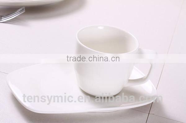 T00217 big handle white porcelain tea cup with saucer
