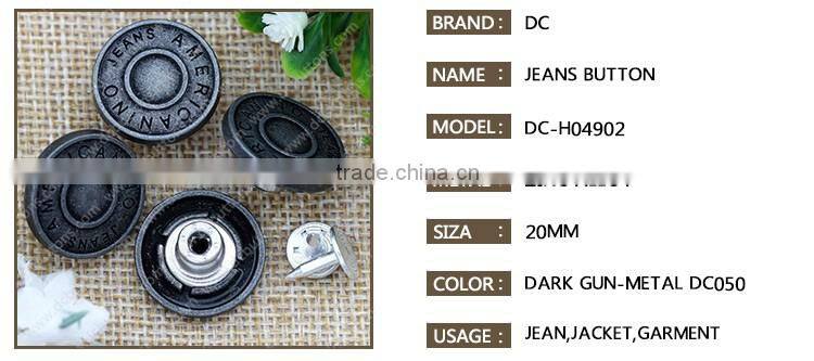 Fashion cutom metal zinc alloy button for jacket garment