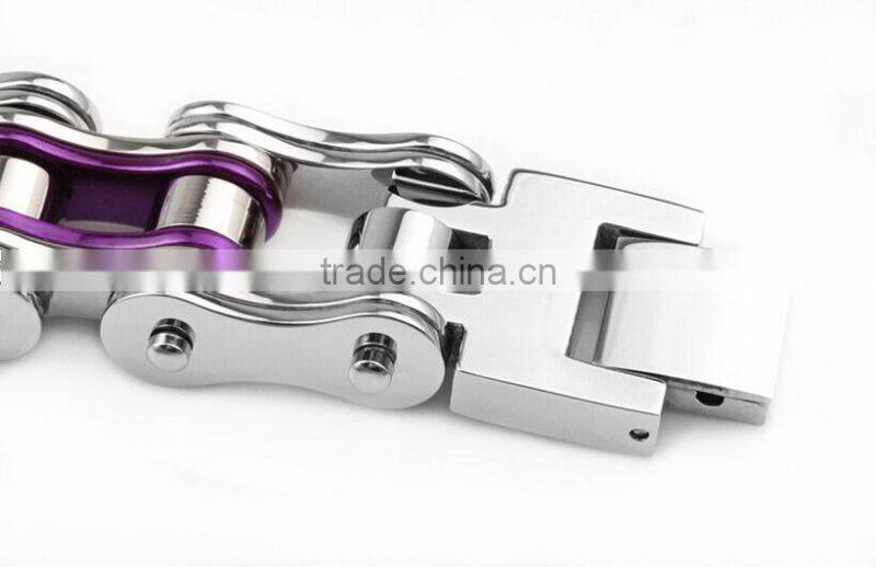 Wholesale Stainless Steel Biker Chain Bracelet Cool Unisex Purple Motorcycle Biker Chain Bracelets