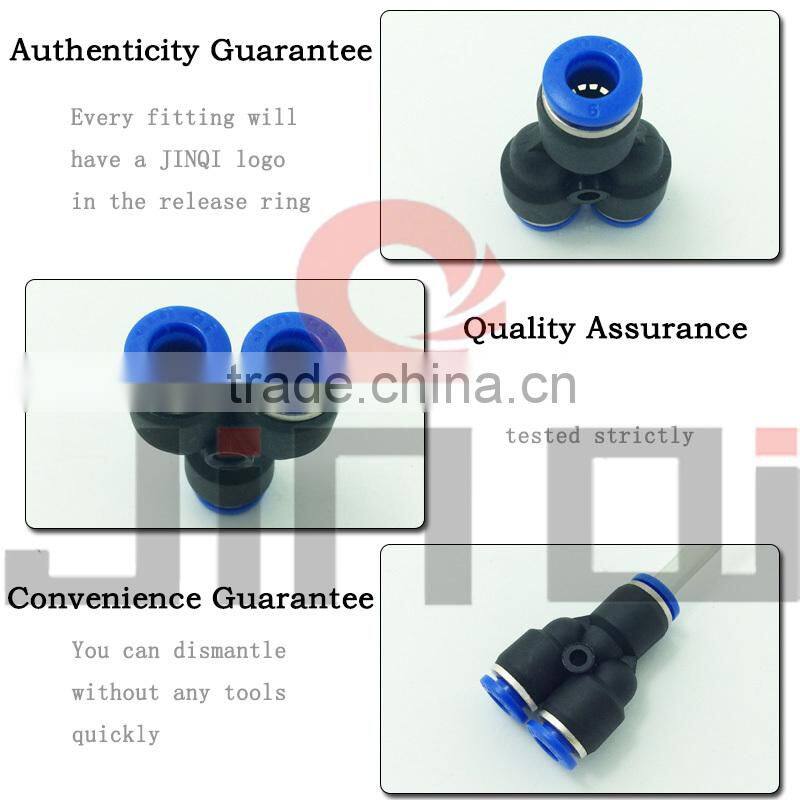pneumatic one-touch union Y black plastic y branch pipe fittings ,hose connector