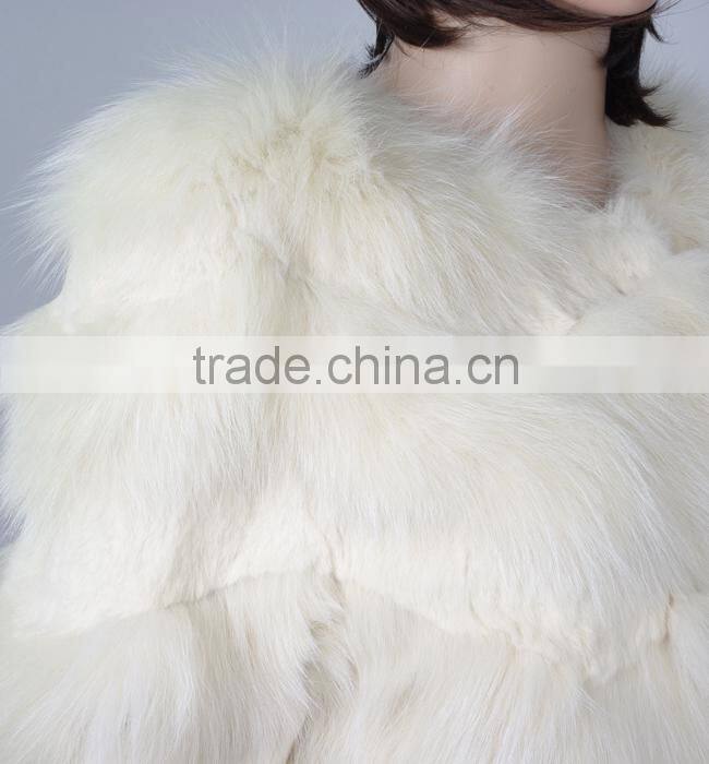 Fashion rabbit Fox Fur Coat From China Women White Fox Fur Coats KZ150103