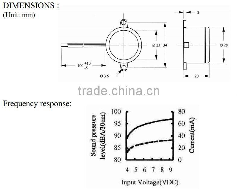 FB-28SW06-DT small loud smd magnetic buzzer with cables and mounting tabs (FBELE)