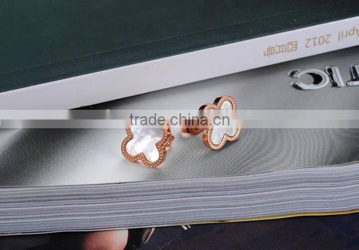 KSTONE rose gold stainless steel shell inlaid four leaf clover stud earrings