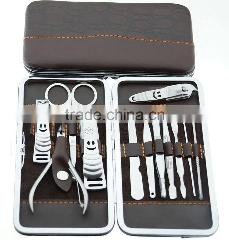 Stone Pattern Case+12pcs/Set Nail Clipper Kit Nail Care Set Pedicure Scissor Tweezer Knife Ear Pick Utility Manicure Set