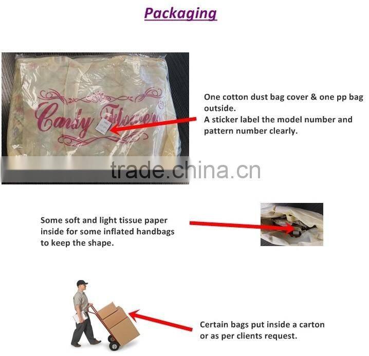 2016 Fashion Shiny PU Handbag with Rose in Stripes Print