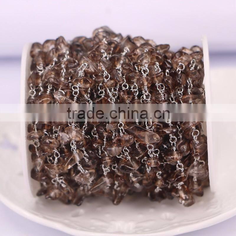 Rosary chain Black Agate Chips Bead Free Form Chains Silver Plated Chain