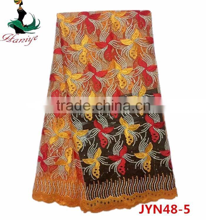 New arrival French net lace fabric, African tulle lace fabric with stones JYN48
