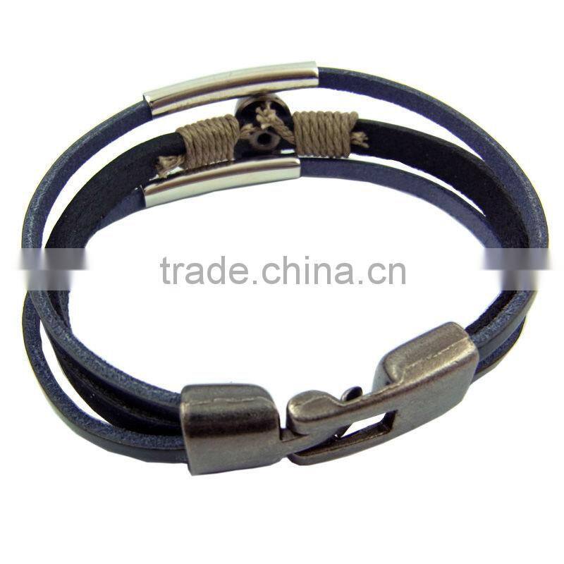 Genuine leather mens leather celtic bracelet,leather bracelets for men,mens stainless steel leather bracelet