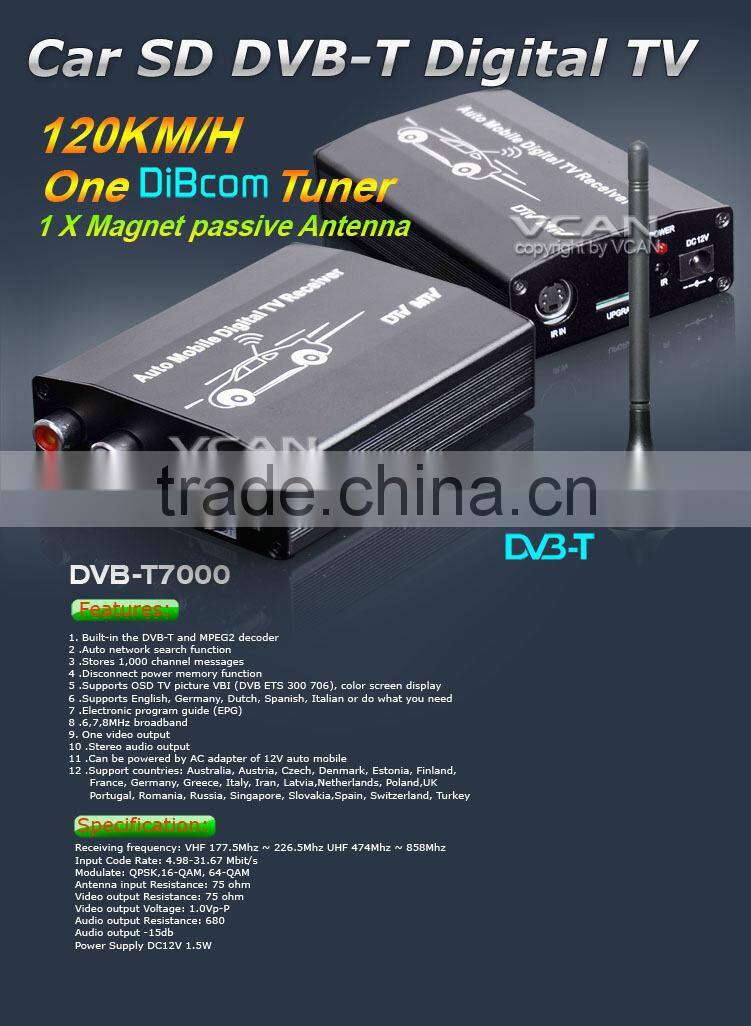 HD DVB-T7000 car satellite tv receiver DVB-T mpeg4 h.264 one tuner high speed