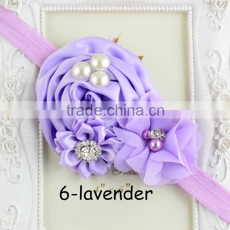 Satin Flower Pearl Headband Baby Headband 2016 QueenBaby Headwear