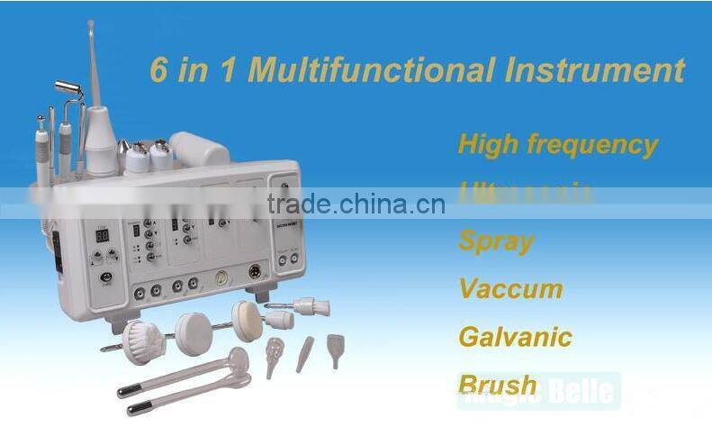 New comming ! High Frequency/Ultrasonic/Spray/Vacuum/Galvanic/Brush 6 in 1 Portable multifunction facial machine