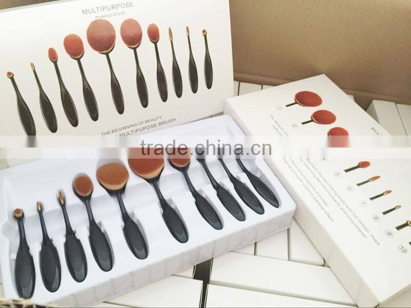 2016 New High Quality 10pcs Oval Makeup Brush Set Cosmetic Toothbrush Curve Foundation Cream Powder Blusher Makeup brush Tool
