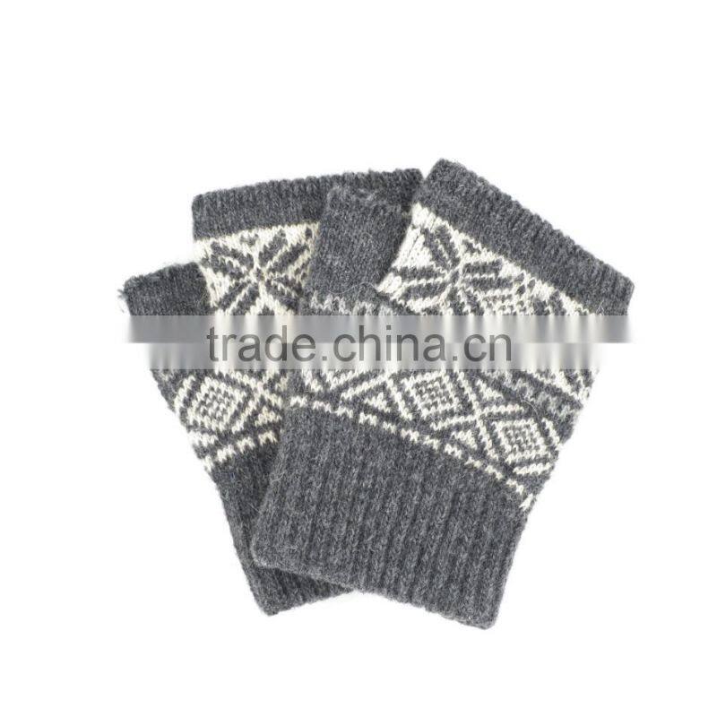 snowflake short finger winter knit gloves