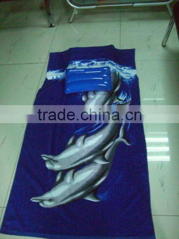 velour printed beach towel with pillow
