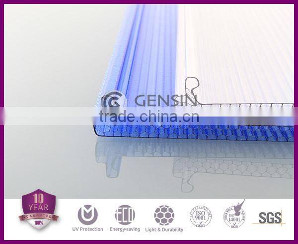 width 600mm roofing u-lock four wall honeycomb polycarbonate sheet, multiwall polycarbonate sheet/cellular pc panel