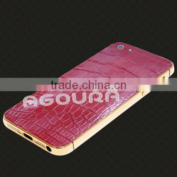 2017 Luxury 24k gold plating housing with genuine leather for iPhone 5 5S