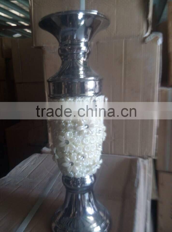 electroplated silver ceramic vase with pearl decoration
